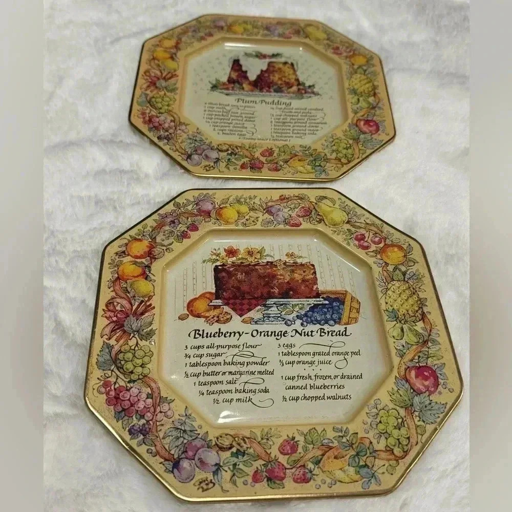 Avon 1982 Baking Recipe Wall Decor Tin Trays Plates Cottagecore Country Kitchen